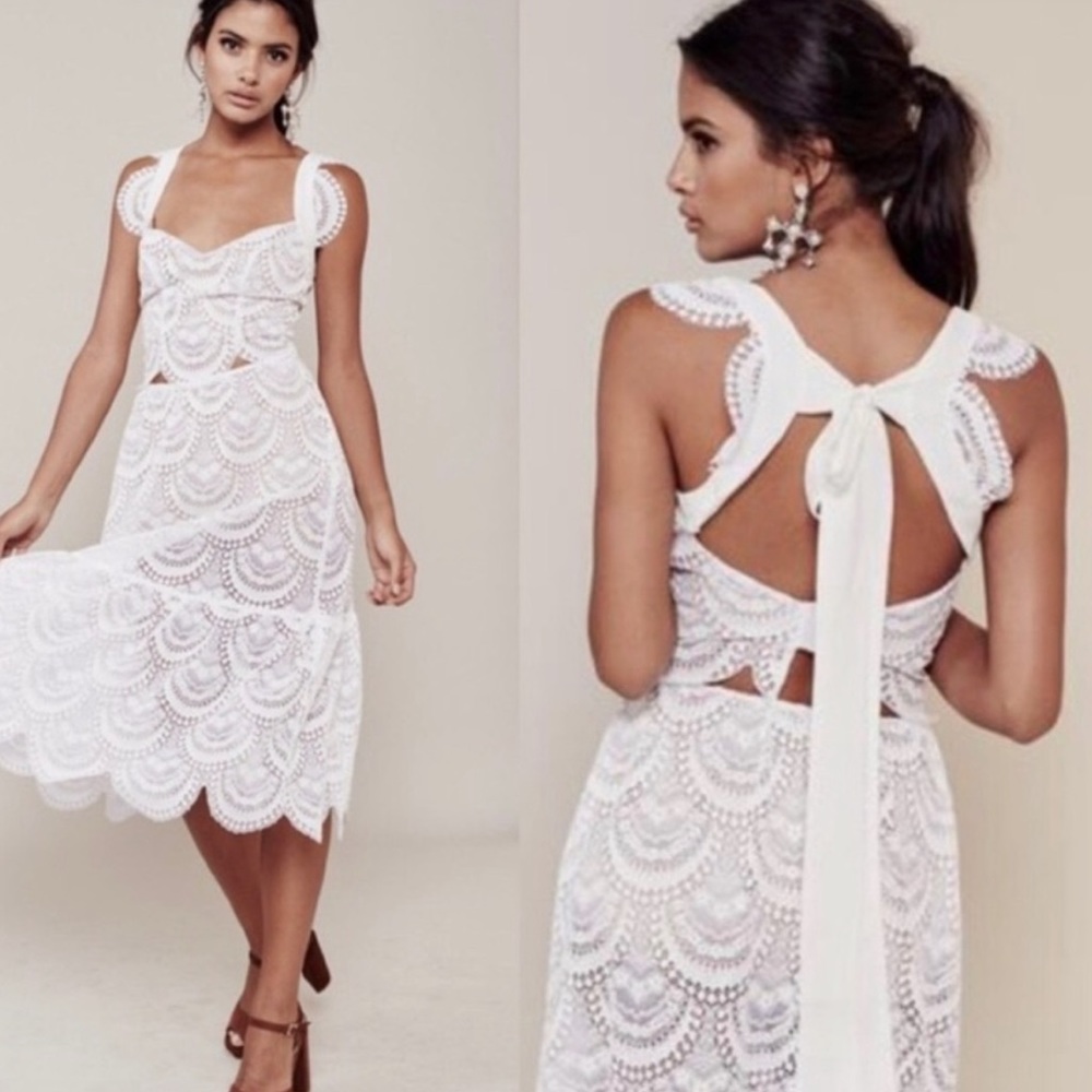 For Love and Lemons Two Piece Rosalita White Lace Skirt Set